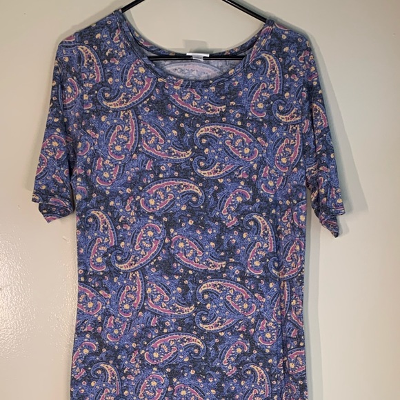 LulaRoe Julia Blue Gold Paisley Dress - Picture 1 of 5